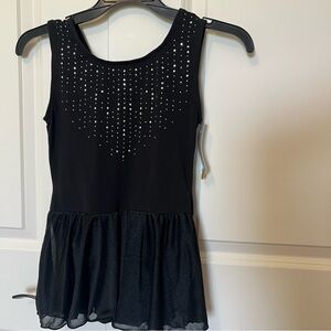 NWT Black Dance Costume/ Ballet Costume Tutu w/Sheer Skirt & Rhinestone Details